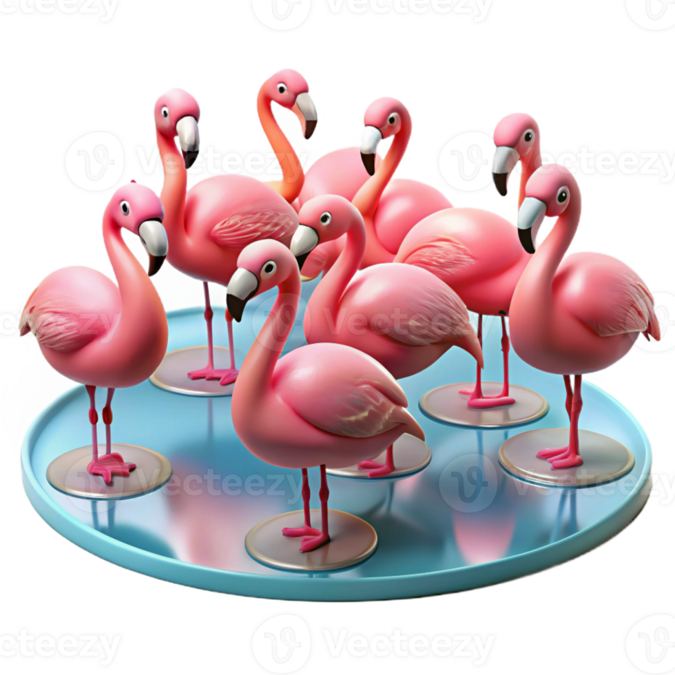 impressive rustic A flock of flamingos wading in a shallow lagoon, their pink feathers reflecting in the still water, in a vibrant impressionist style genuine png