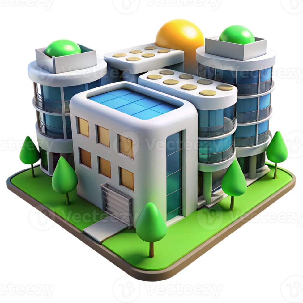 magnificent artistic A futuristic apartment complex with modular units and green spaces, sleek and modern design, bright sunlight premium png