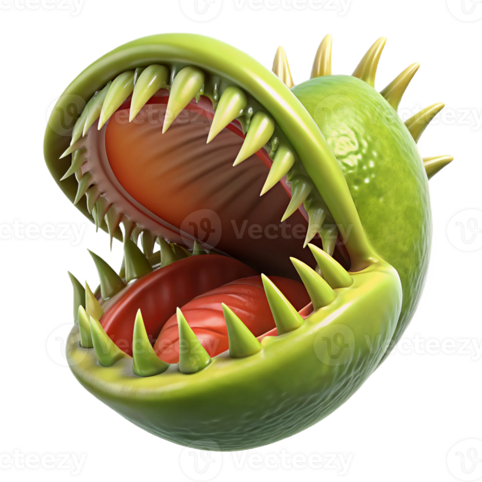 dramatic artistic A close-up of a Venus flytrap, its jaws open, ready to snap shut, in macro photography style, with dramatic lighting authentic png