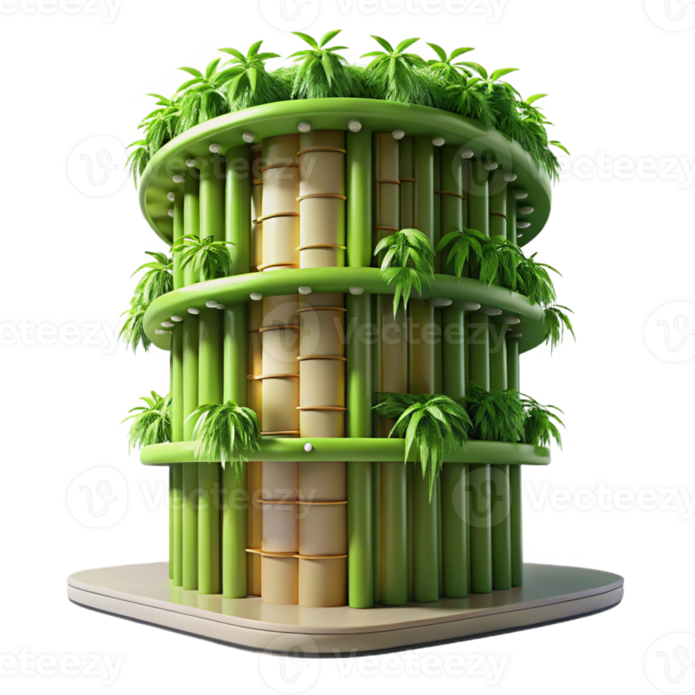 magnificent classic Bamboo skyscraper, sustainable design, lush green facade, natural light, eco-friendly architecture, detailed rendering, high resolution png