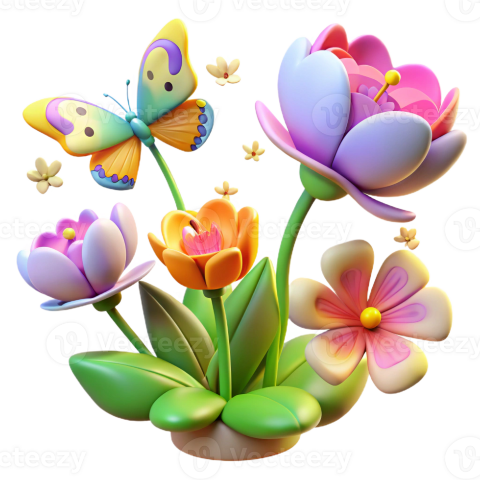 dramatic artistic A group of colorful butterflies fluttering around a fragrant flower garden, illuminated by soft sunlight, in a whimsical fairytale style premium png