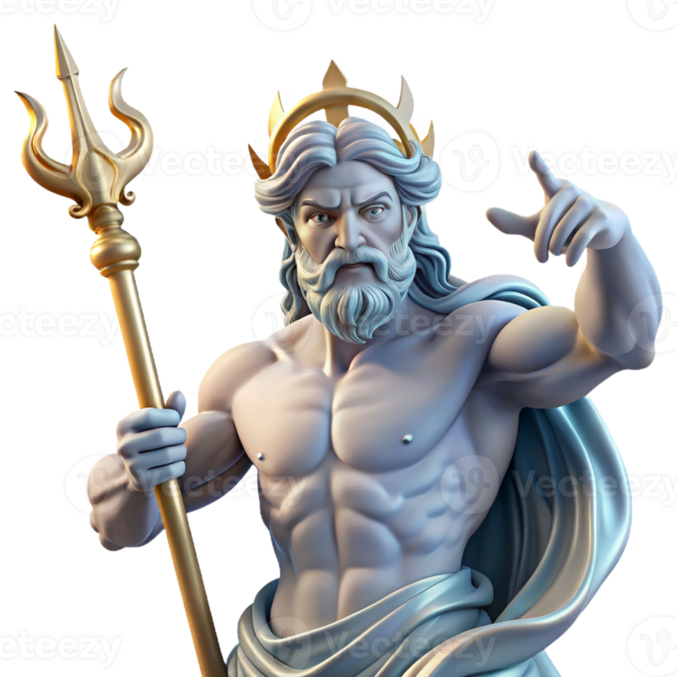 elegant creative The Greek god Poseidon, wielding his trident, commanding the waves, classical Greek sculpture style, dynamic lighting original png