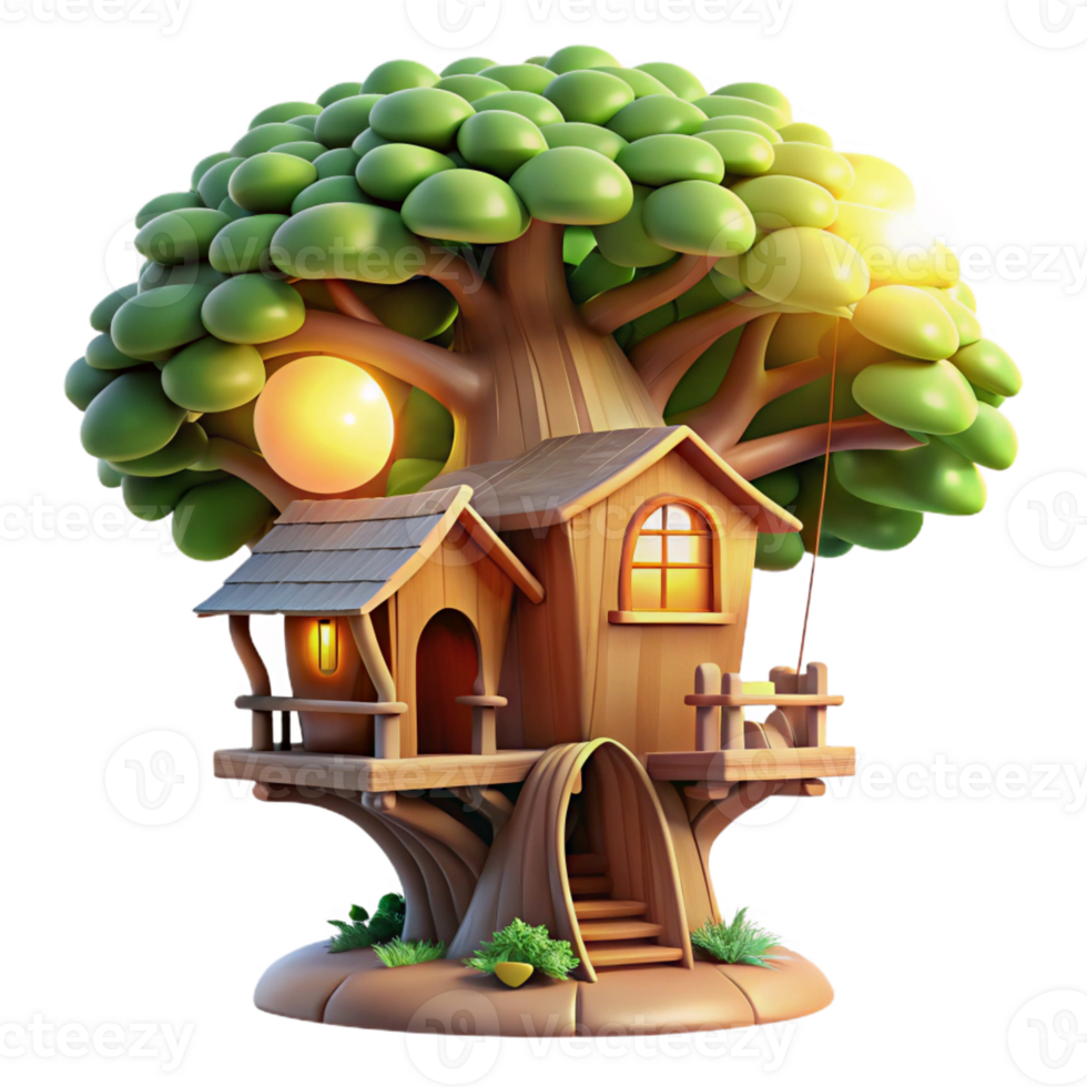 stunning vintage A treehouse built into a giant sequoia tree, whimsical and magical, sunlight filtering through the leaves, fantasy art, detailed png