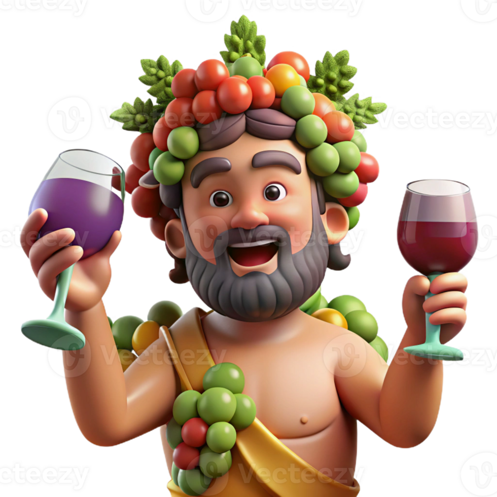 wonderful traditional A drunken Dionysus surrounded by revelers, grapes and wine overflowing, painted in a vibrant Impressionist style detailed png