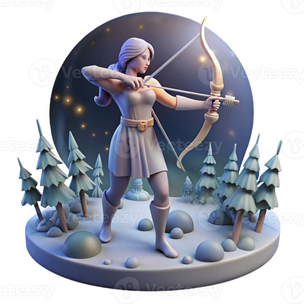 magnificent vintage A serene Artemis hunting in a moonlit forest, her bow drawn, painted in a Romantic style authentic png