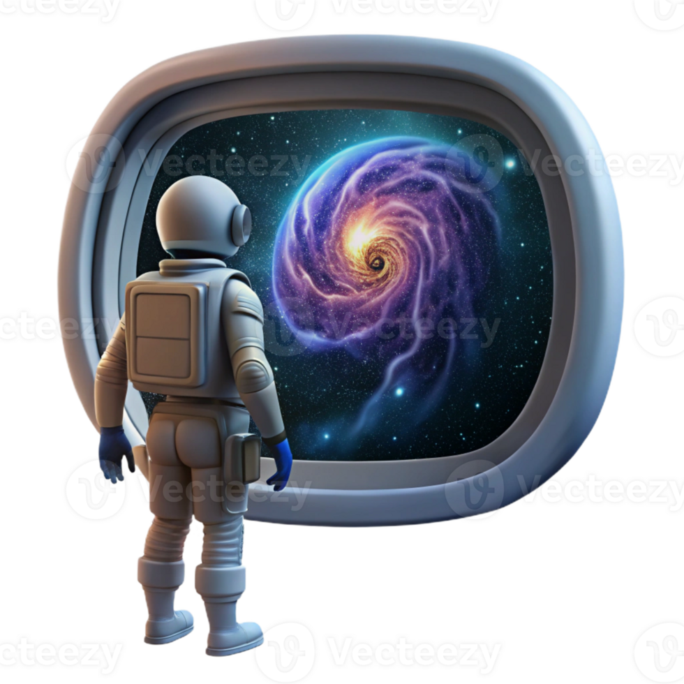 impressive artistic A lone astronaut gazing at a massive, swirling nebula through the window of a sleek spaceship, cosmic dust particles illuminated by starlight high resolution png