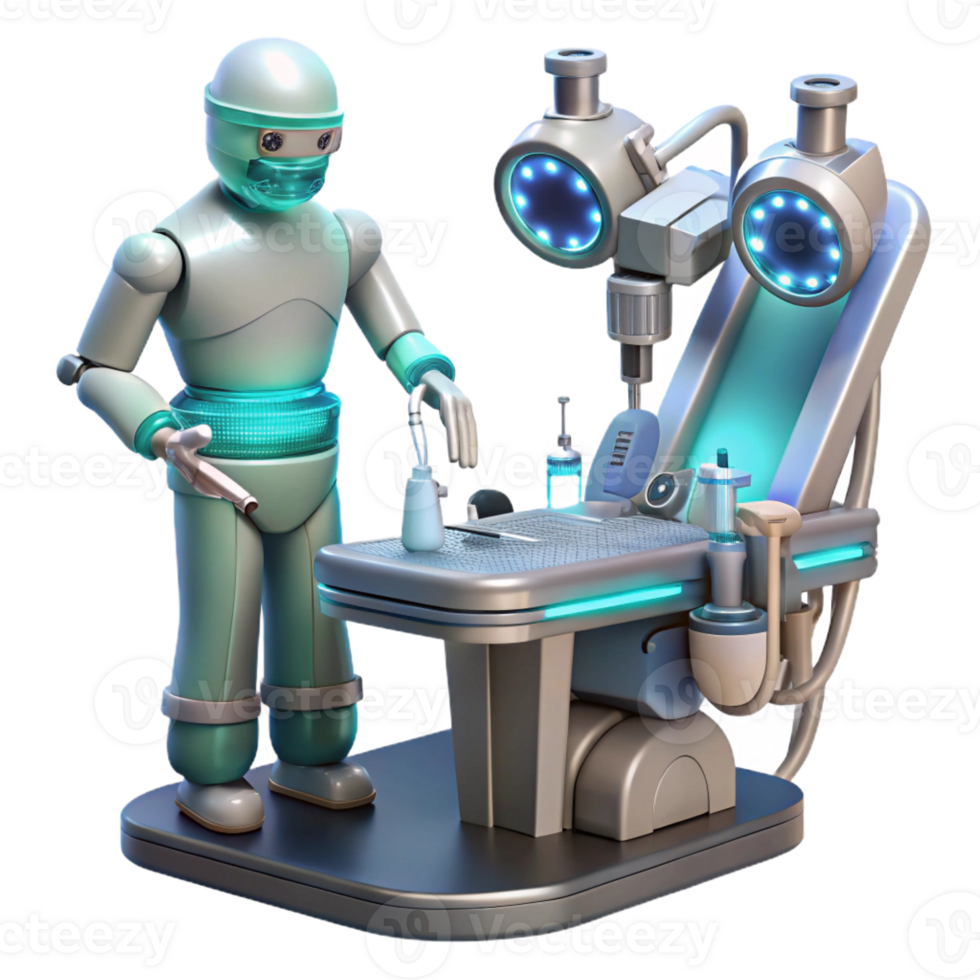 impressive traditional A robotic surgeon performing a complex operation, intricate instruments and holographic displays, lit by surgical lights genuine png