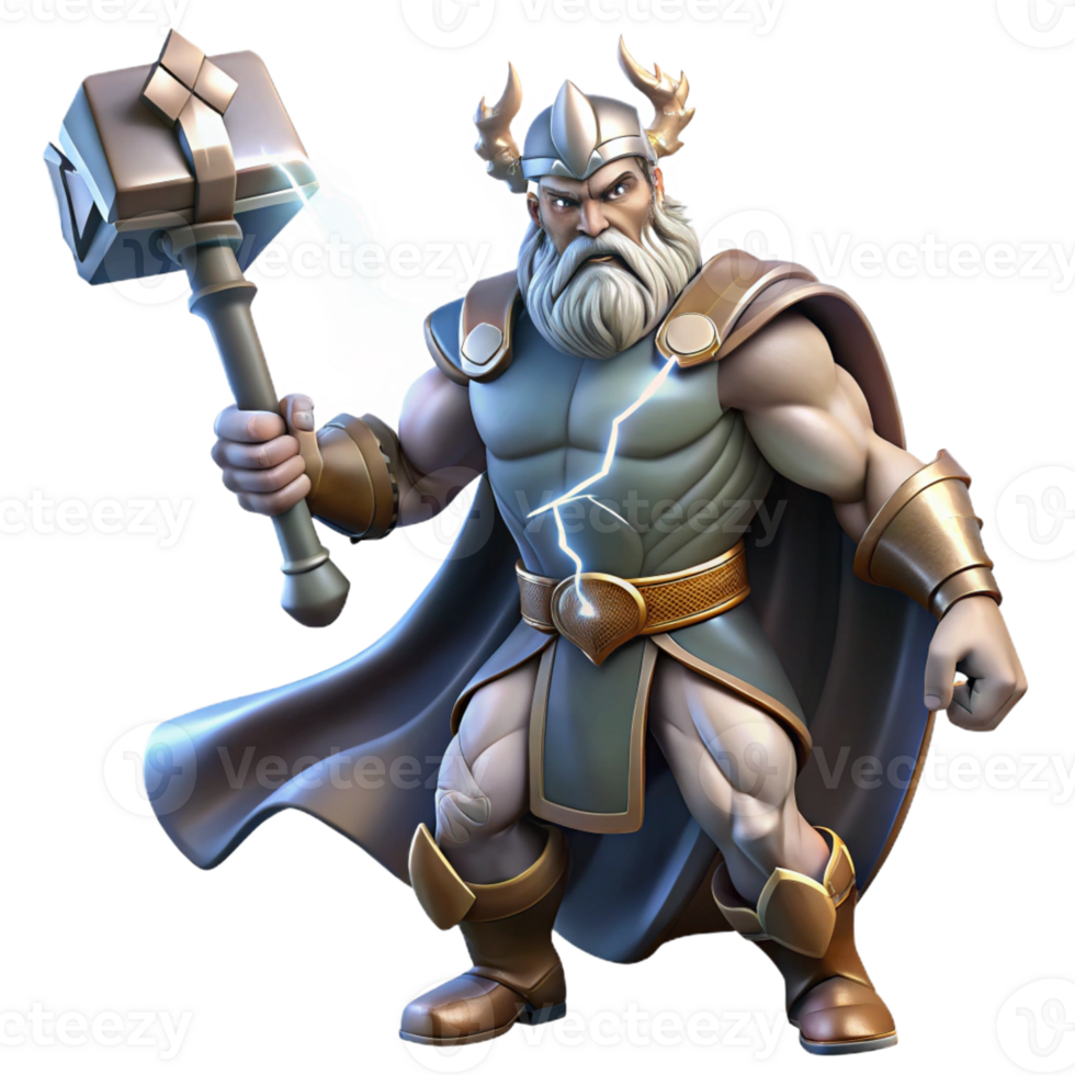 vibrant artistic The Norse god Thor summoning a thunderstorm, lightning crackling around his hammer, dramatic lighting, painted in the style of Frank Frazetta genuine png