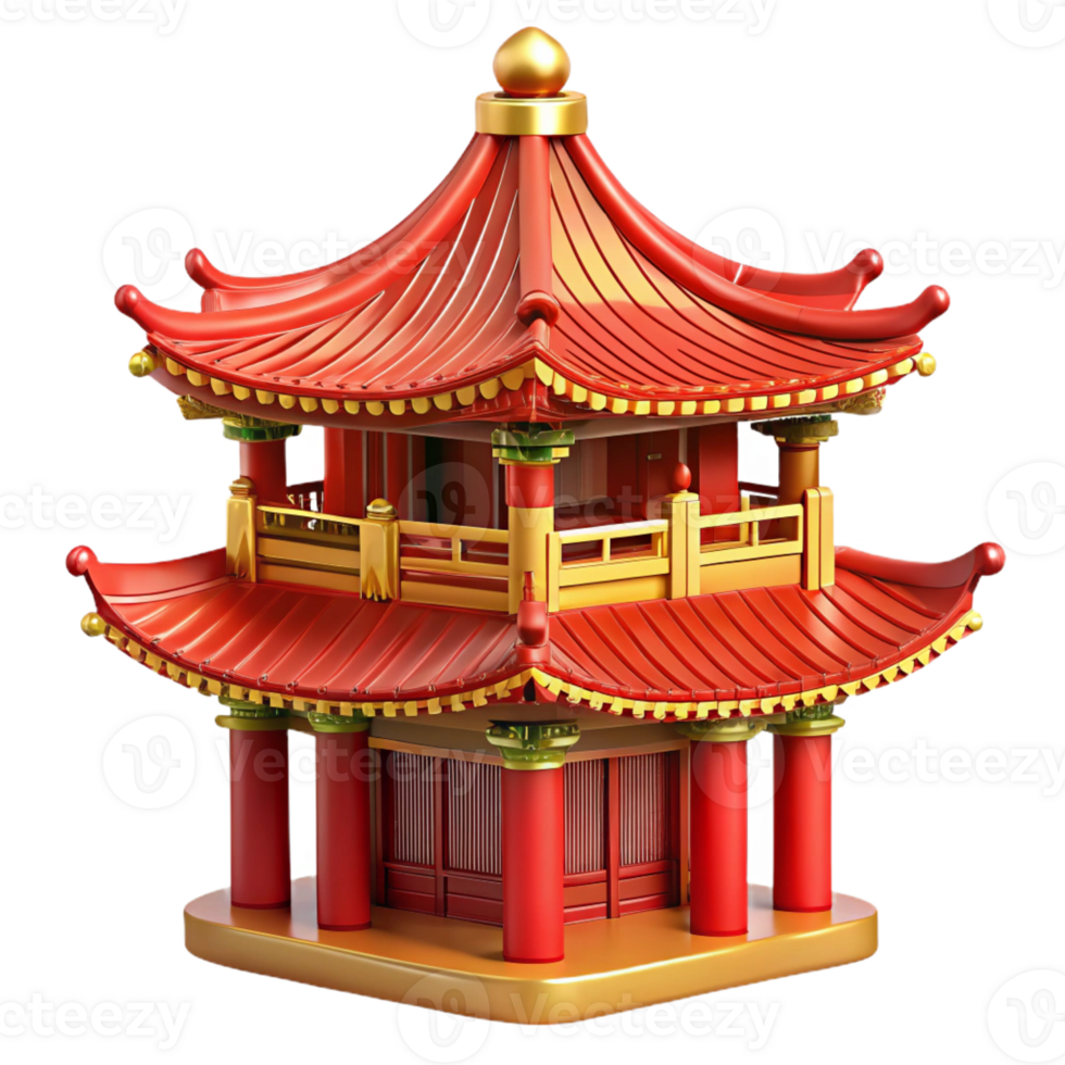 magnificent classic Traditional Chinese pagoda, intricate red and gold details, misty mountain backdrop, serene atmosphere, detailed ornamentation, original png