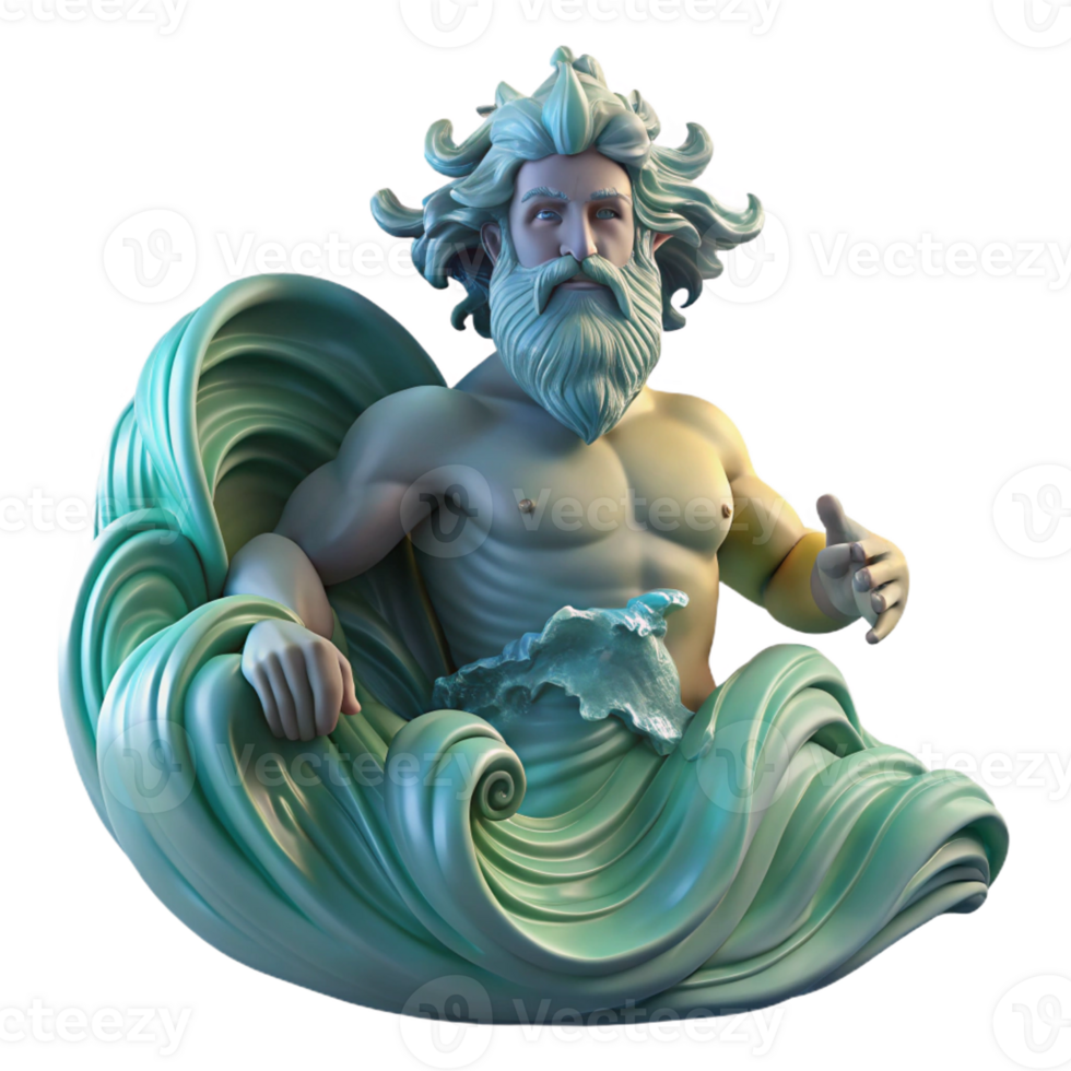 extraordinary modern Poseidon, God of the Sea, commanding a colossal wave, sunlight filtering through the water, baroque painting style 4K png