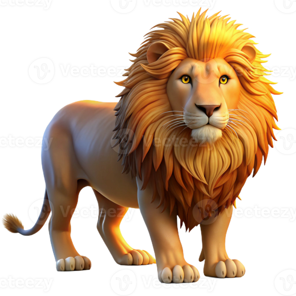 dramatic abstract A majestic lion with a regal mane, illuminated by a golden sunset, realistic wildlife photography style professional png