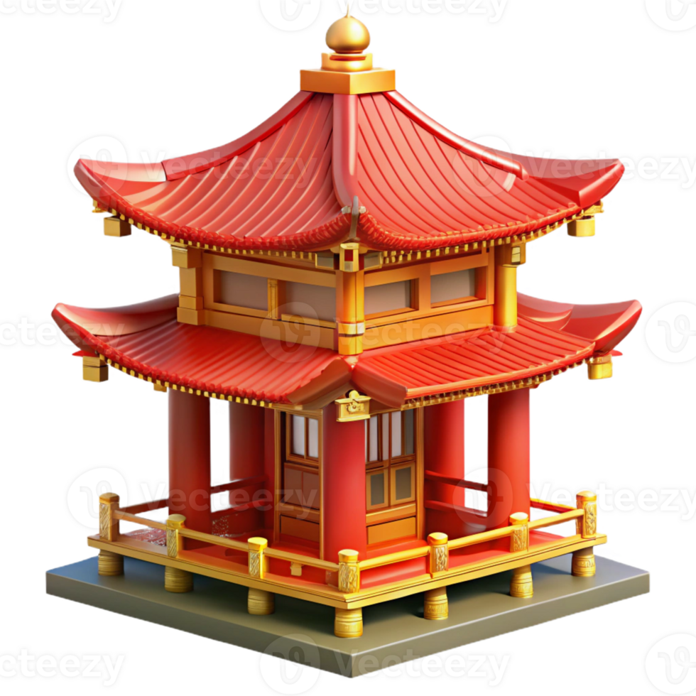 stunning modern Traditional Japanese pagoda, intricate woodwork, vibrant red and gold details, serene garden setting, premium png