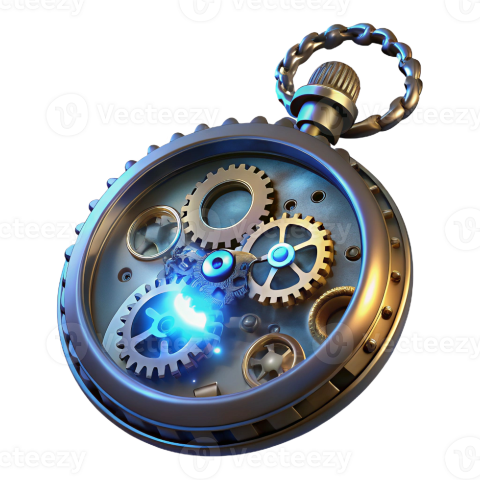 serene abstract A close-up of a steampunk pocket watch, with intricate gears and glowing gemstones, illuminated by a single beam of light. Macro photography lighting, photorealistic style exclusive png