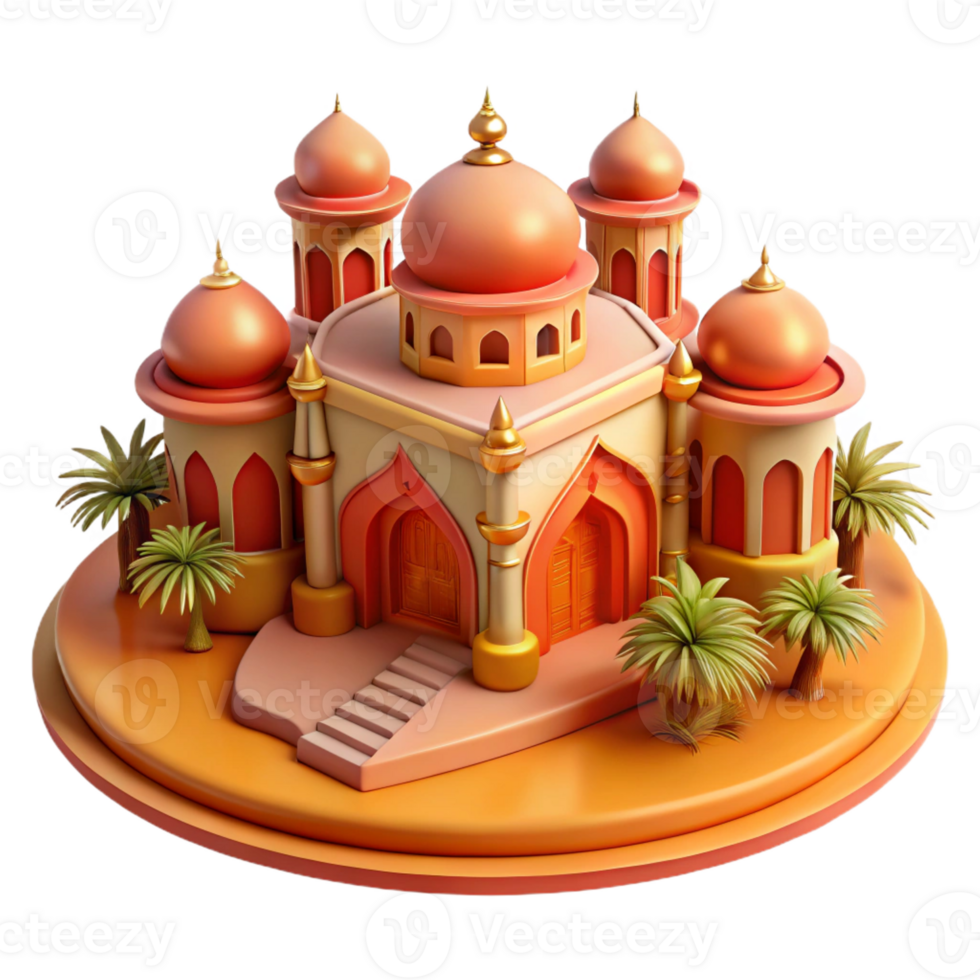 magnificent creative A desert oasis with a Moorish palace, intricate tilework, warm orange and red hues, orientalist style, original png