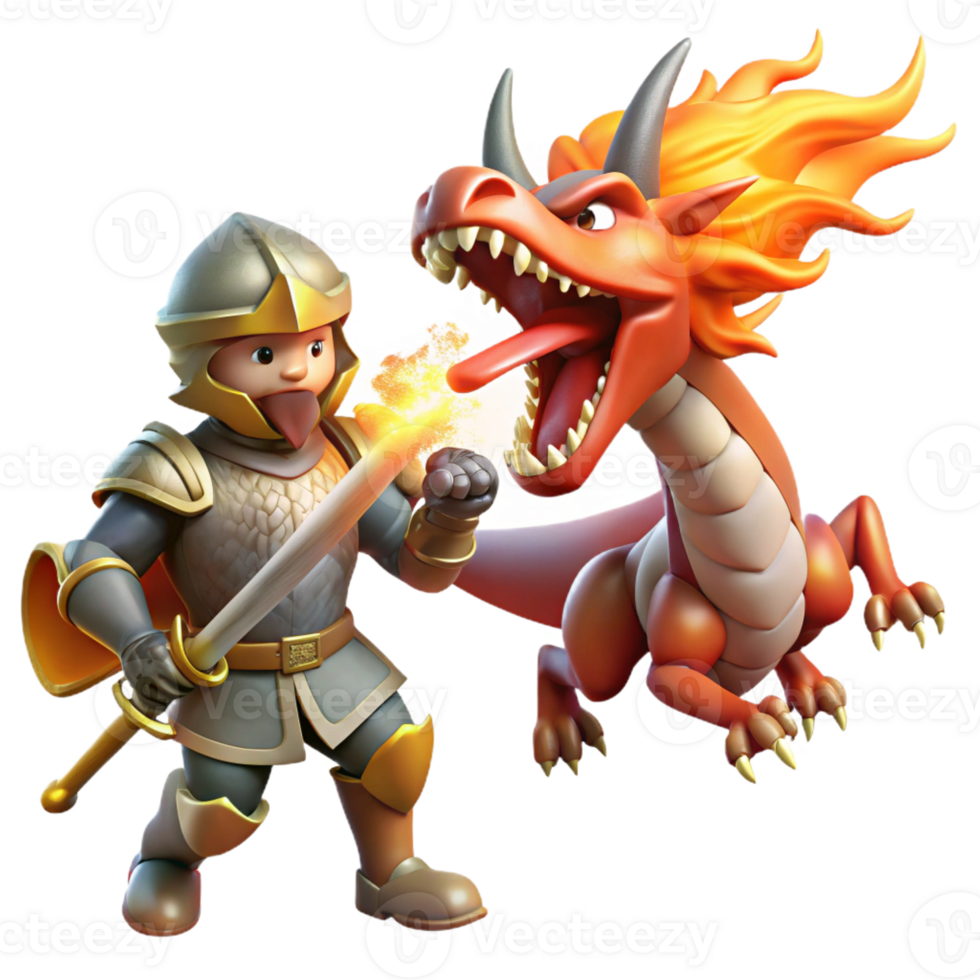 elegant classic A brave knight battling a fire-breathing dragon, dramatic lighting, medieval tapestry style high resolution png