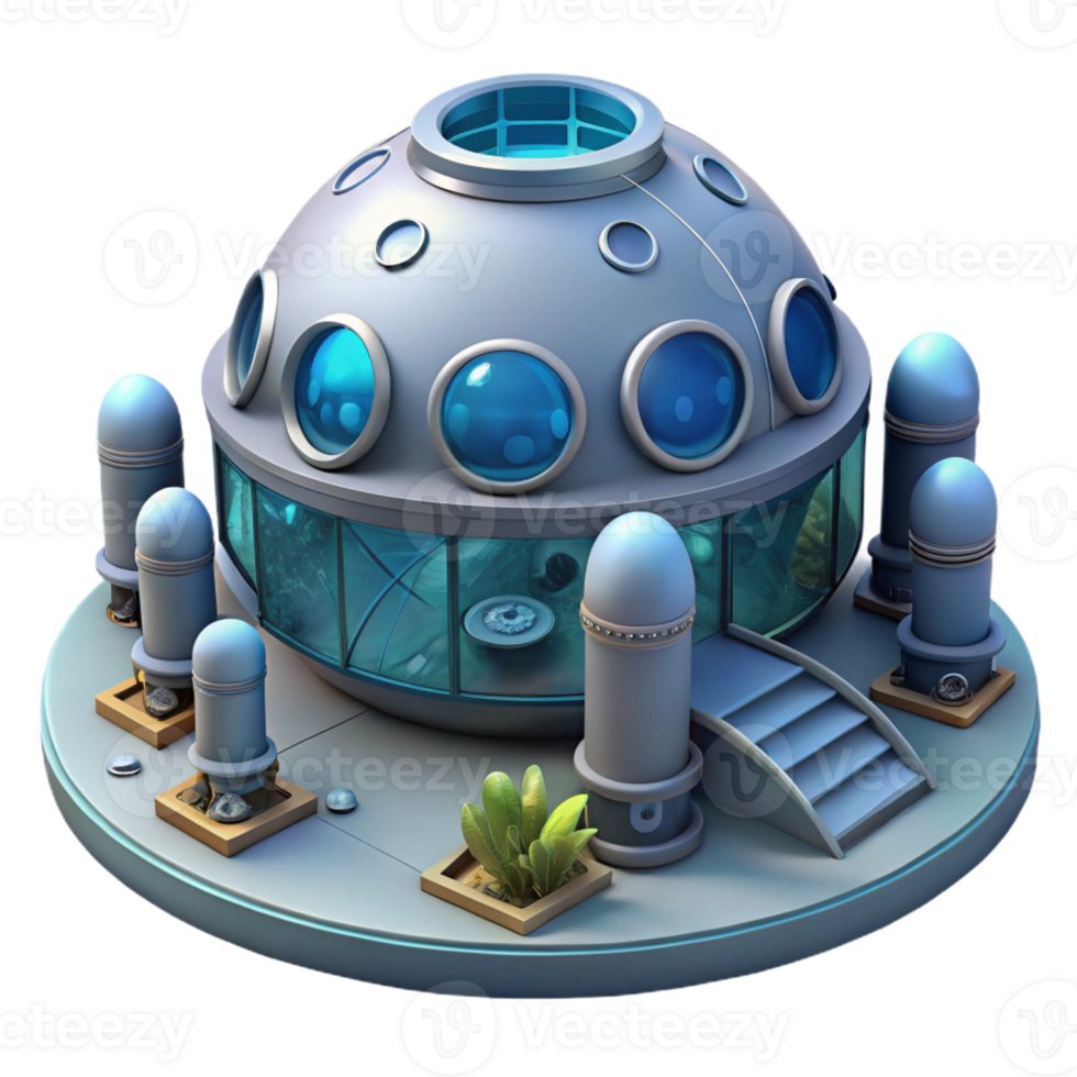 wonderful contemporary An underwater research facility with large viewing domes, deep ocean environment, bioluminescent lighting genuine png