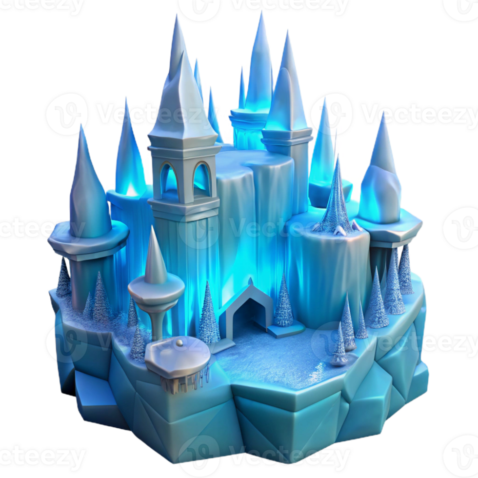 dramatic classic An ice castle, intricate ice sculptures, cool blue lighting, magical and wintery style authentic png