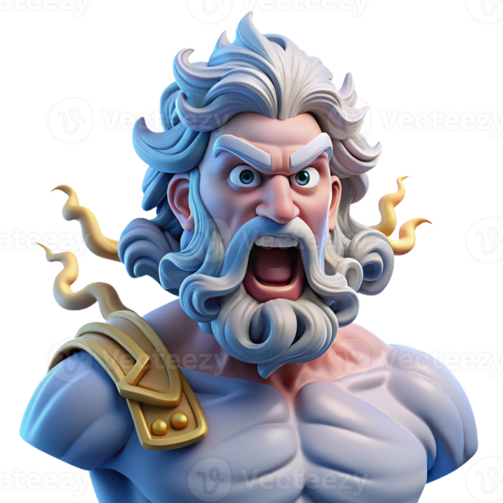 stunning contemporary Poseidon, God of the Sea, commanding a tempest, lightning illuminating his furious face, Baroque style high resolution png