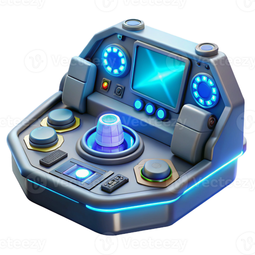 dramatic contemporary A futuristic control panel with glowing buttons and displays, complex and intricate design, lit by a soft, blue light premium png
