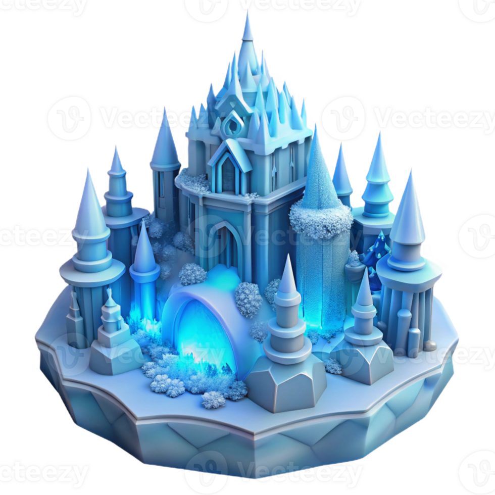 vibrant minimalist An intricate ice palace, carved from a glacier, ethereal blue lighting, fantasy setting high quality png