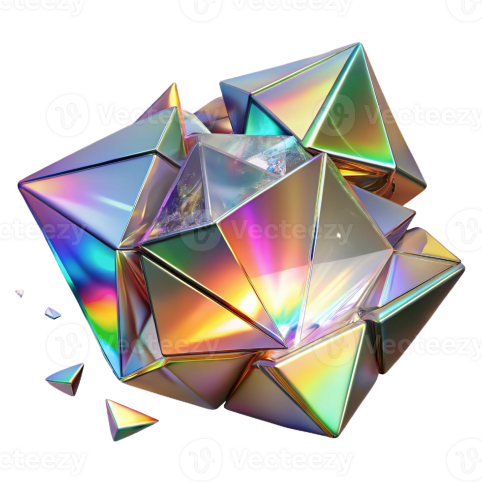 wonderful abstract Shattered glass shards reflecting a rainbow of colors, lit by a bright, white light, cubist style original png