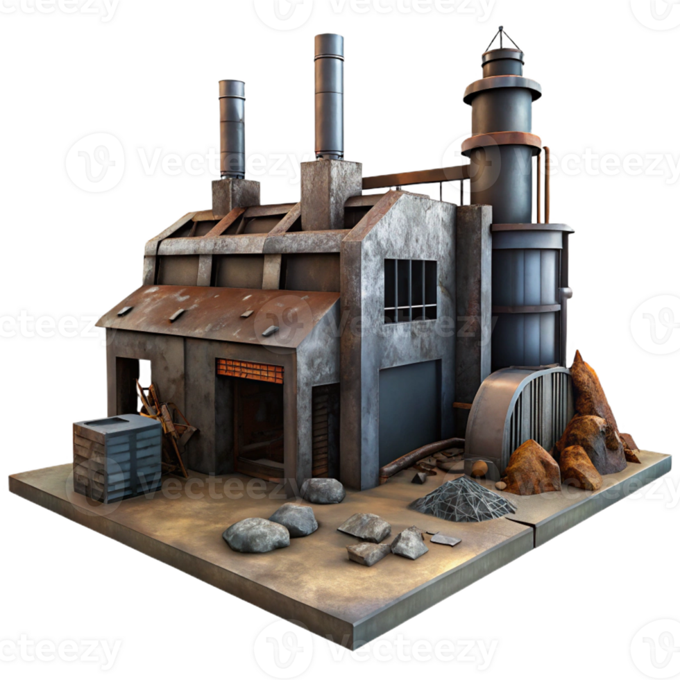 stunning classic An abandoned industrial complex, rusting metal and broken concrete, dim lighting, dystopian atmosphere detailed png
