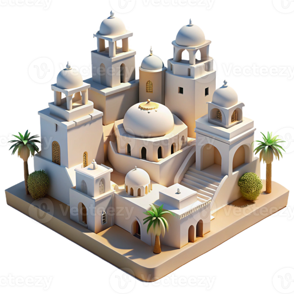 magnificent abstract Desert oasis city, whitewashed buildings, intricate carvings, bright sunlight, Moorish architecture, professional png