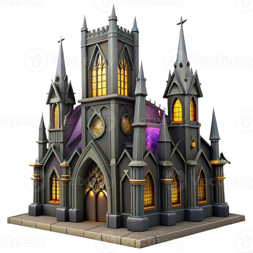 stunning modern A towering, gothic skyscraper with gargoyles and stained glass windows, dramatic lighting, dark fantasy, exclusive png