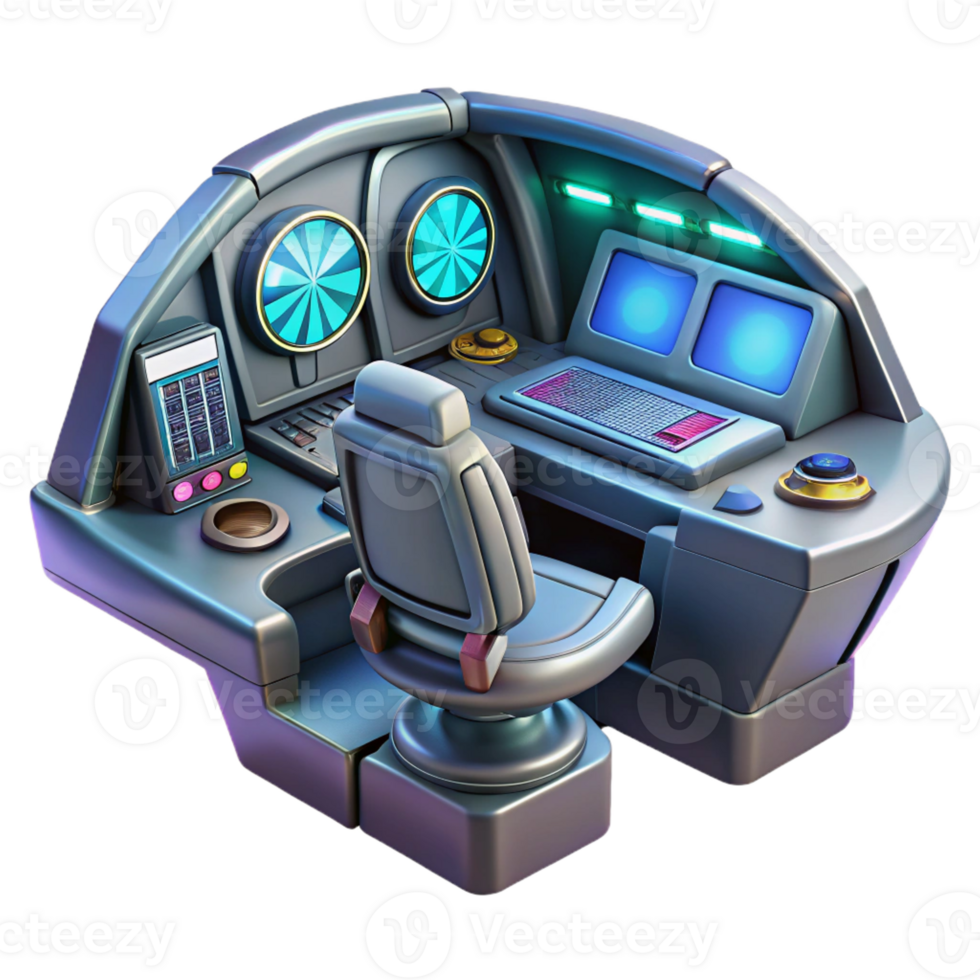 vibrant vintage A spaceship cockpit with holographic controls, futuristic and complex, dim lighting detailed png