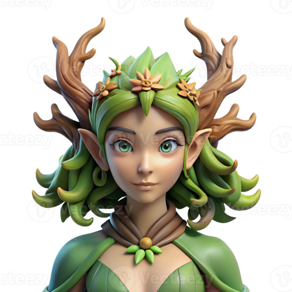 extraordinary minimalist A graceful dryad with bark-like skin and leaves for hair, merging seamlessly with an ancient oak tree, fantasy art style professional png