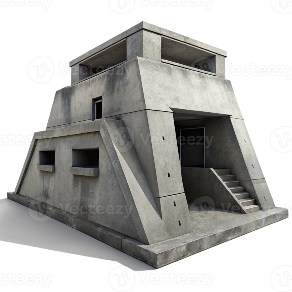 beautiful contemporary A Brutalist concrete bunker, harsh shadows, stark geometry, monochrome, oppressive atmosphere detailed png
