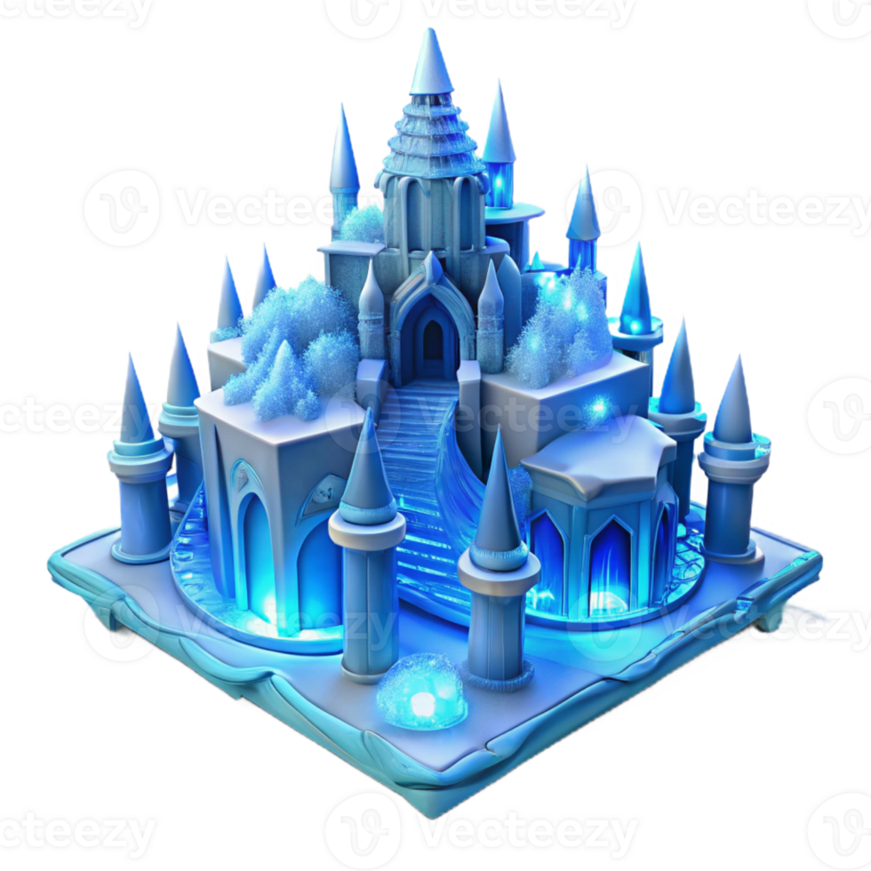 magnificent rustic An elaborate ice castle, intricate details, glowing blue light, winter wonderland original png