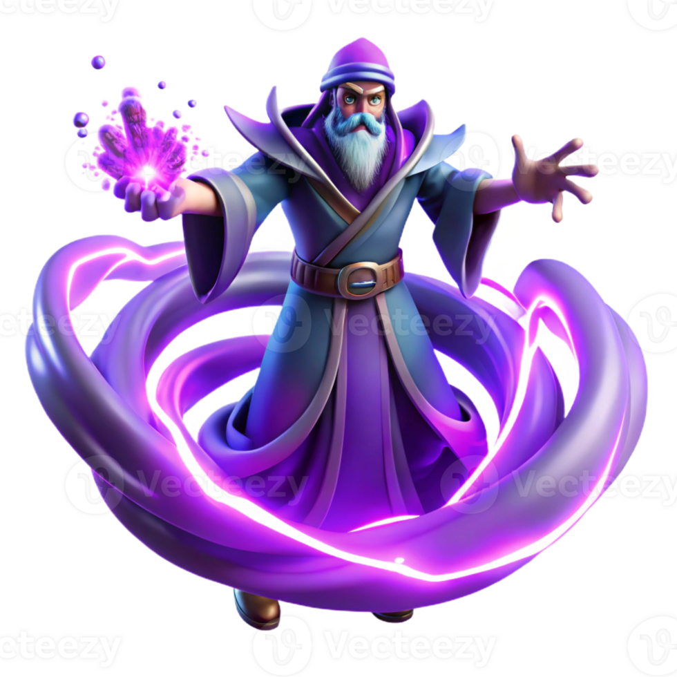 elegant classic A powerful wizard summoning a swirling vortex of magical energy, intense purple and blue lighting, comic book style original png