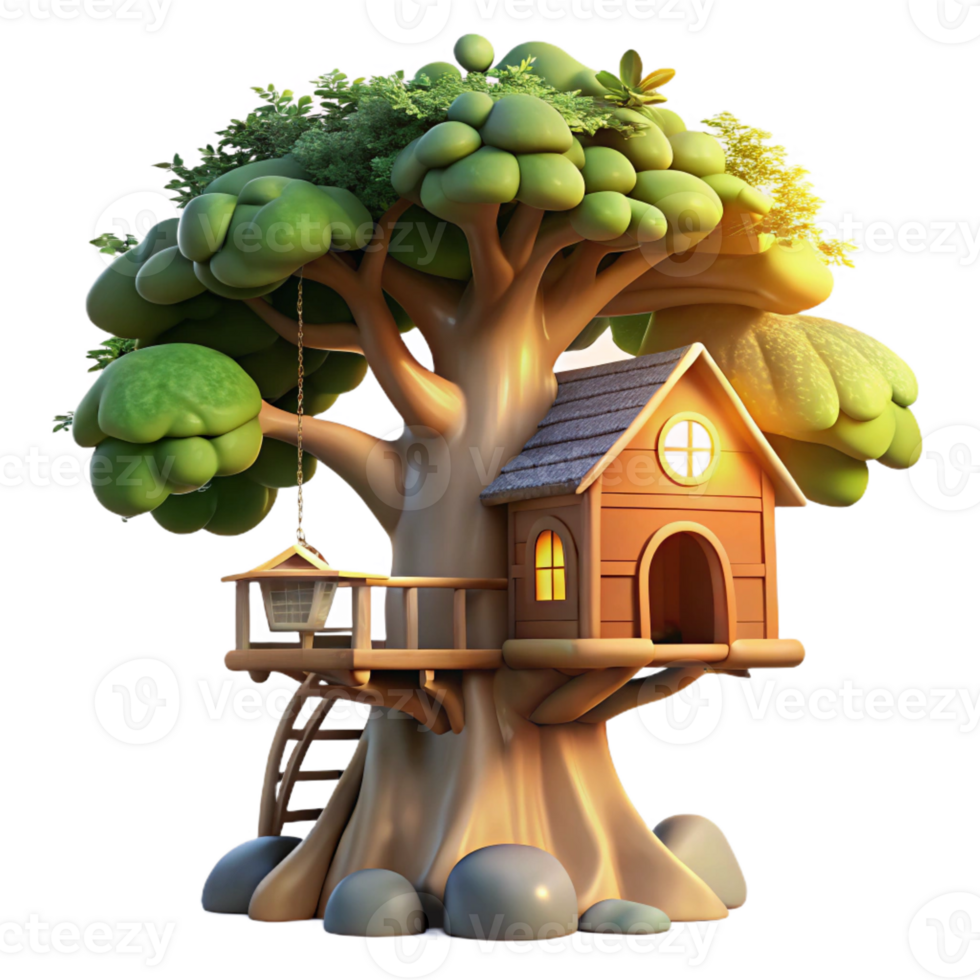 vibrant artistic A treehouse built into a giant sequoia tree, whimsical and magical, sunlight filtering through the leaves, fantasy art, original png