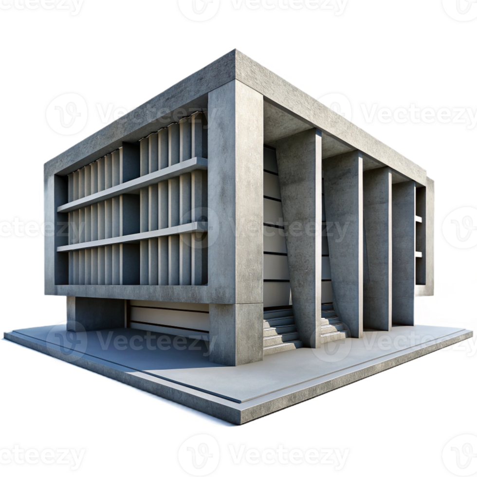 extraordinary minimalist A Brutalist concrete library, harsh shadows, minimalist style, high contrast black and white, detailed png