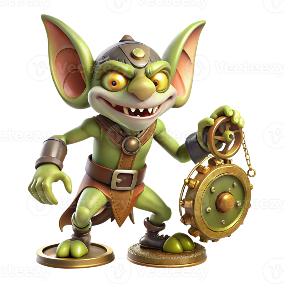 serene rustic A mischievous gremlin sabotaging a clockwork contraption, steampunk lighting, whimsical style authentic png