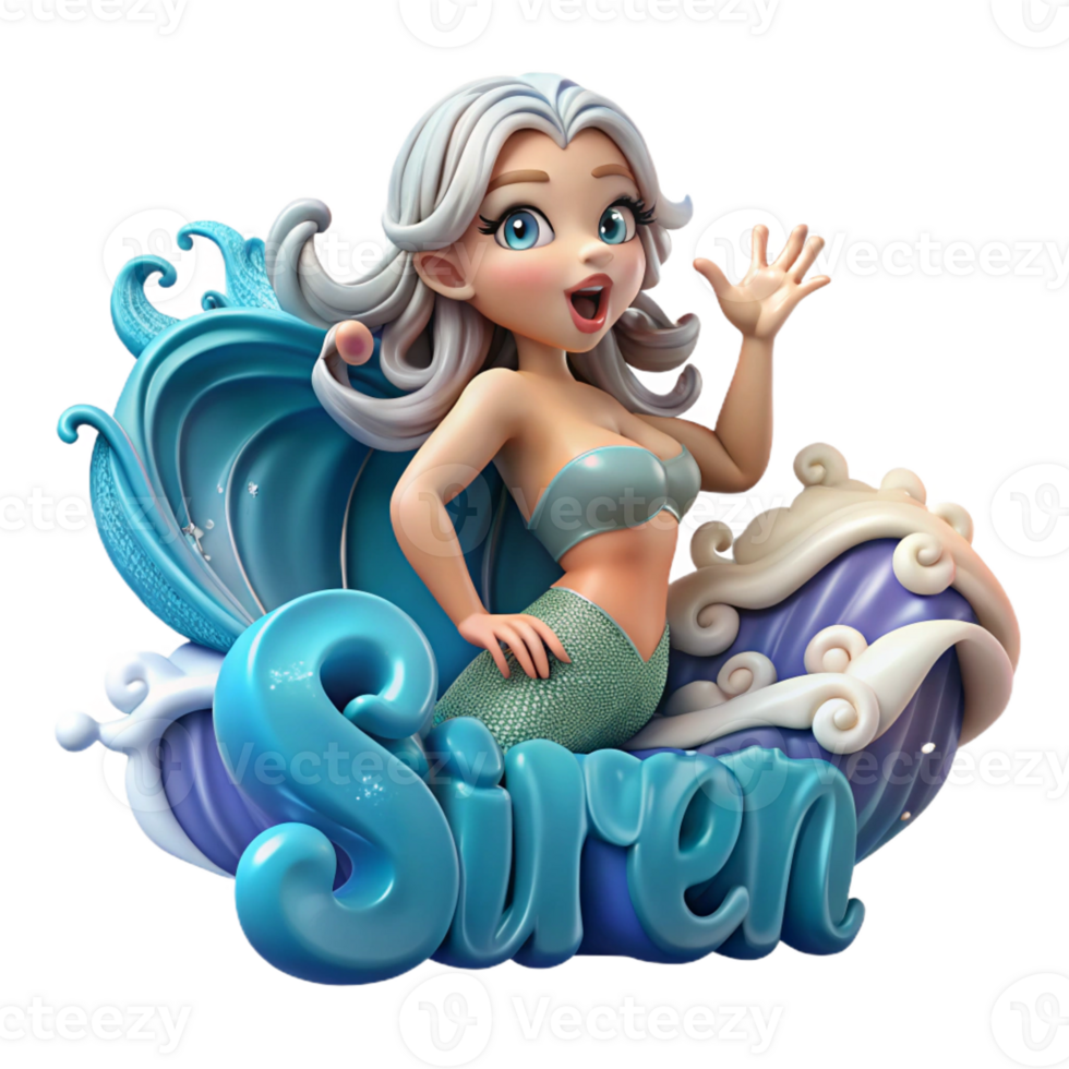 magnificent classic A siren luring sailors with her enchanting song, ocean waves crashing around her, dramatic and romantic style high quality png
