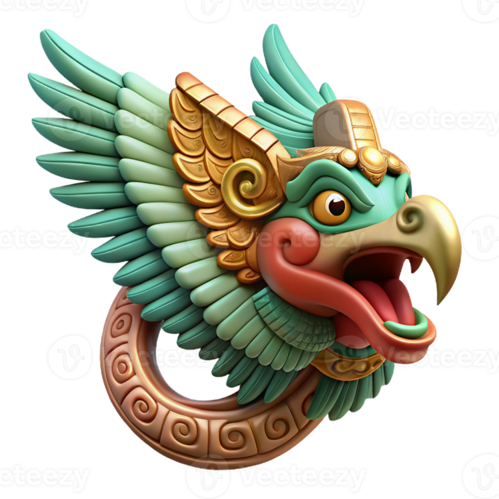 vibrant classic A powerful Aztec god Quetzalcoatl, the feathered serpent, flying through the sky, Aztec relief carving style, dynamic lighting, professional png