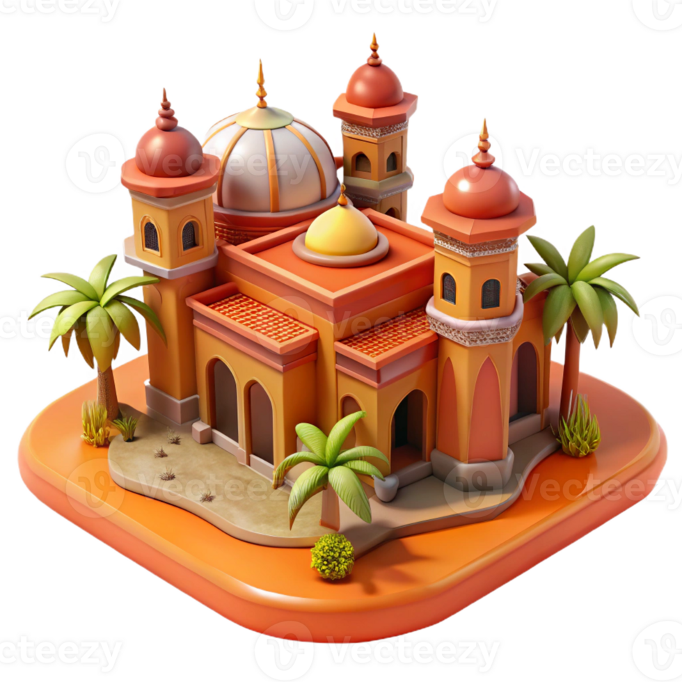 stunning vintage A desert oasis with a Moorish palace, intricate tilework, warm orange and red hues, orientalist style, 4K png