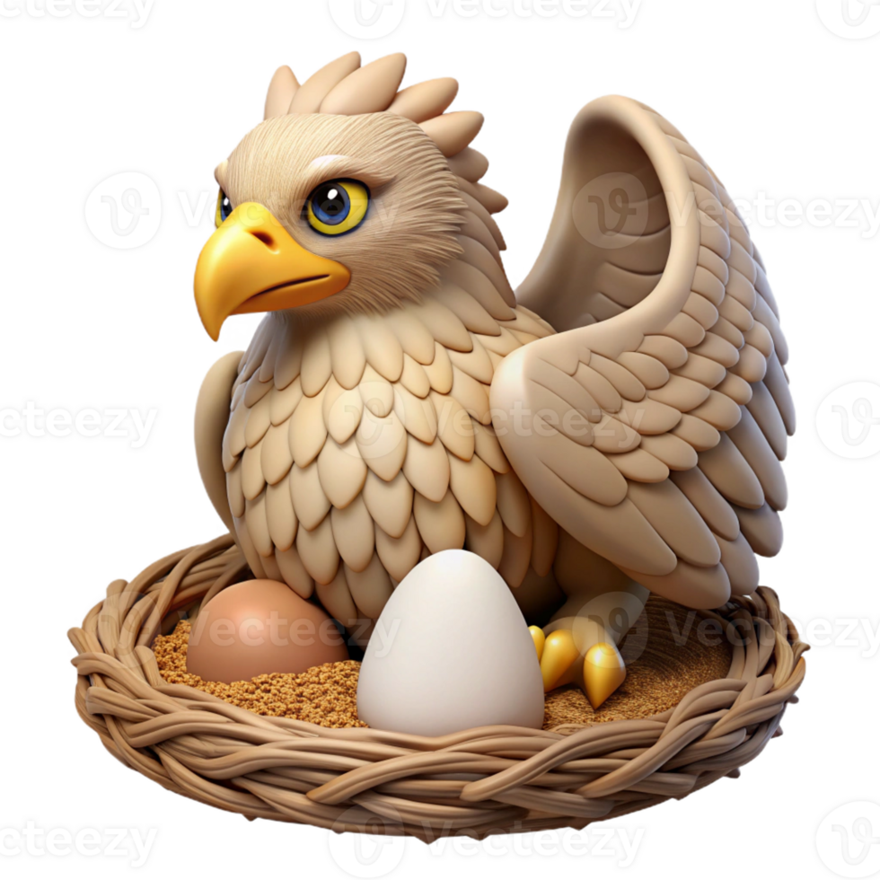 vibrant vintage A griffin protecting its nest, soft and protective, realism style high quality png