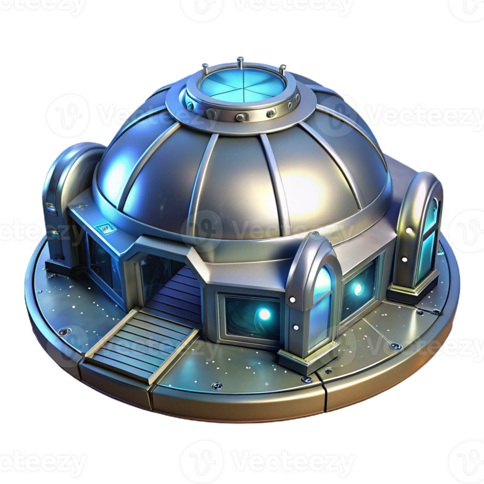 magnificent creative Futuristic space station, metallic and sleek, glowing panels, starry night sky backdrop, science fiction, genuine png