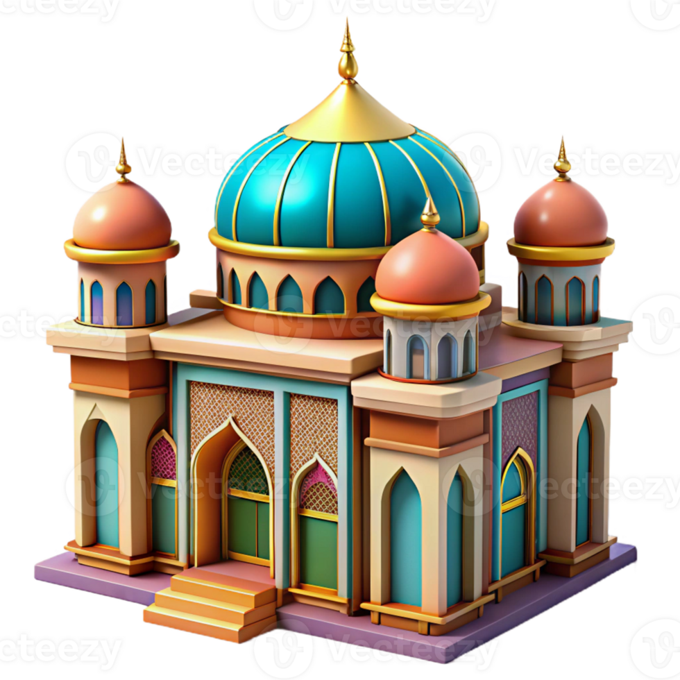 vibrant traditional An intricate, Islamic mosque with colorful mosaics and ornate details, midday sun, vibrant, detailed textures, genuine png