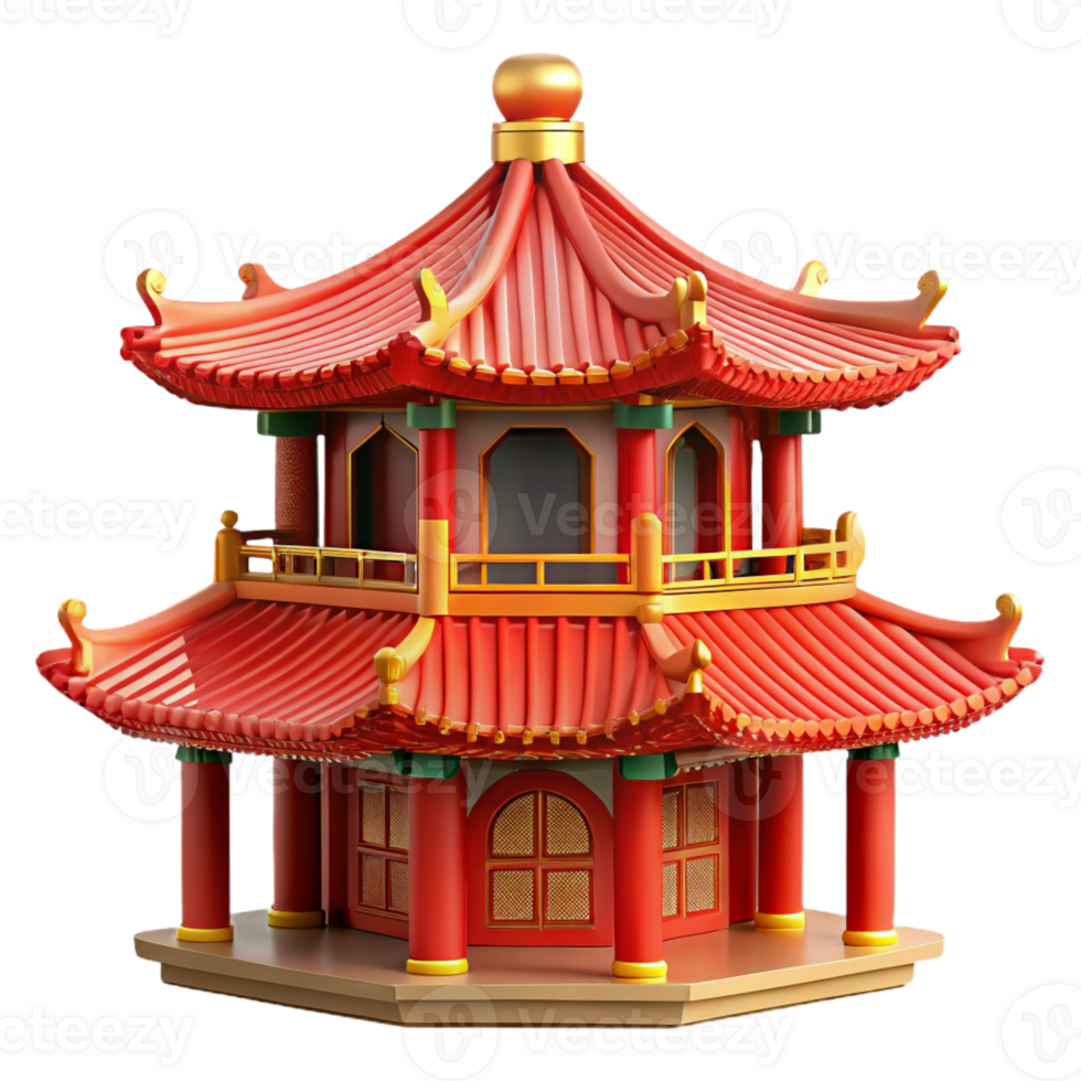 wonderful minimalist A traditional Chinese pagoda, red and gold details, intricate carvings, soft morning light, peaceful atmosphere authentic png