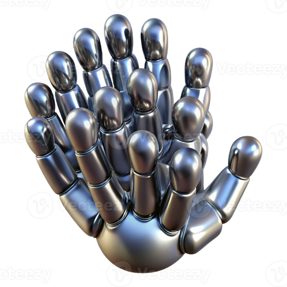 stunning rustic A swarm of nanobots forming the shape of a human hand, metallic texture, bright studio lighting high resolution png