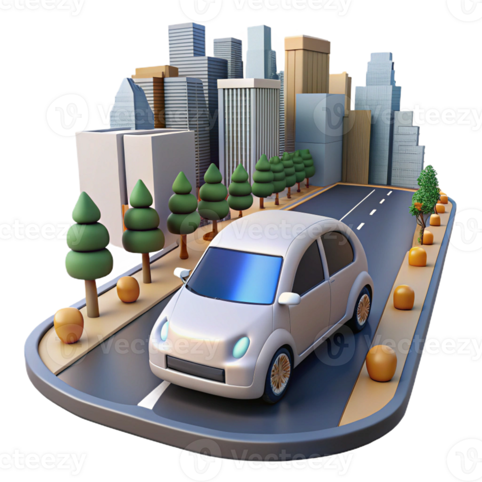 wonderful abstract A self-driving car navigating a busy city street, realistic rendering, photorealistic style 4K png