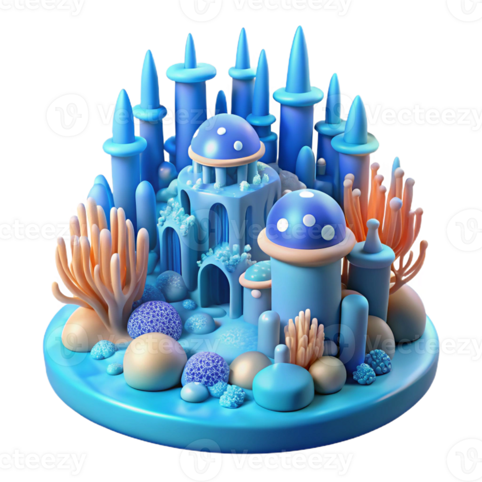 elegant minimalist An underwater city, bioluminescent coral structures, soft blue light, dreamlike, surreal style 4K png