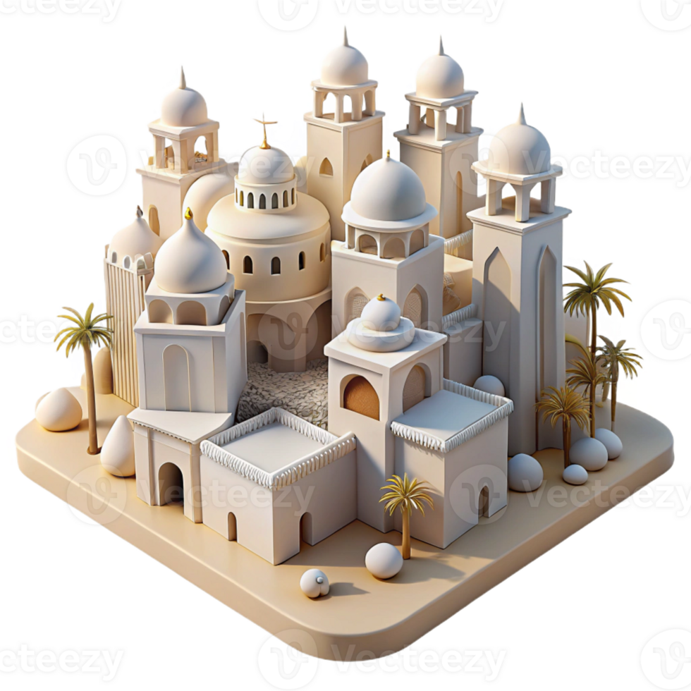stunning artistic Desert oasis city, whitewashed buildings, intricate carvings, bright sunlight, Moorish architecture, premium png