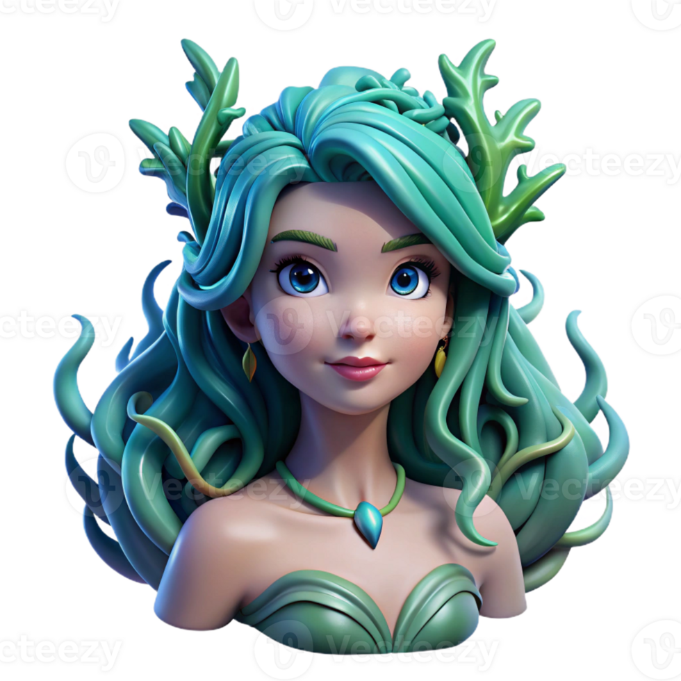 dramatic minimalist Portrait of a beautiful mermaid with flowing seaweed hair and shimmering scales, underwater lighting, fantasy art style 4K png