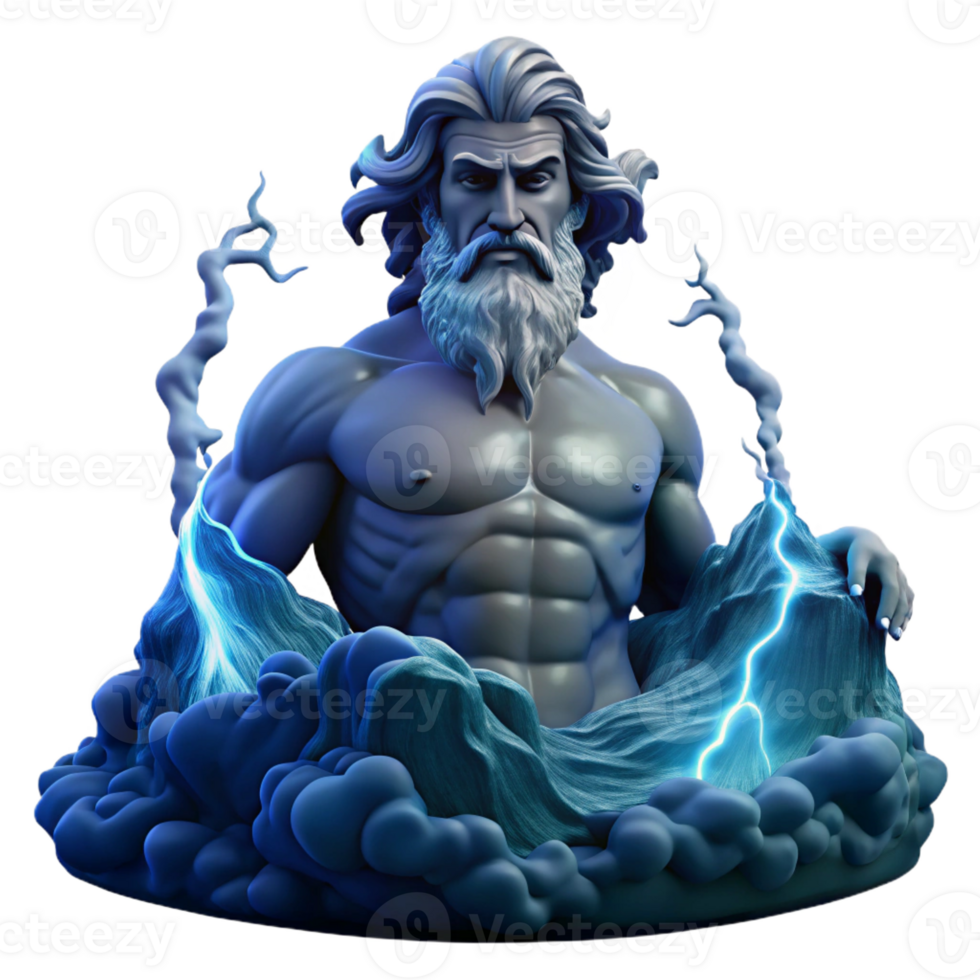 extraordinary classic Poseidon rising from a stormy sea, dark and dramatic lighting, romanticism style genuine png