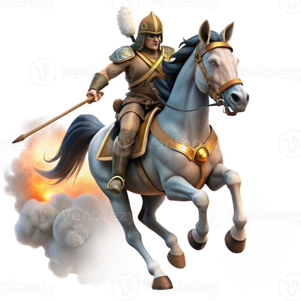 elegant classic A fierce Amazon warrior on horseback, charging into battle, dust and smoke, realistic style authentic png